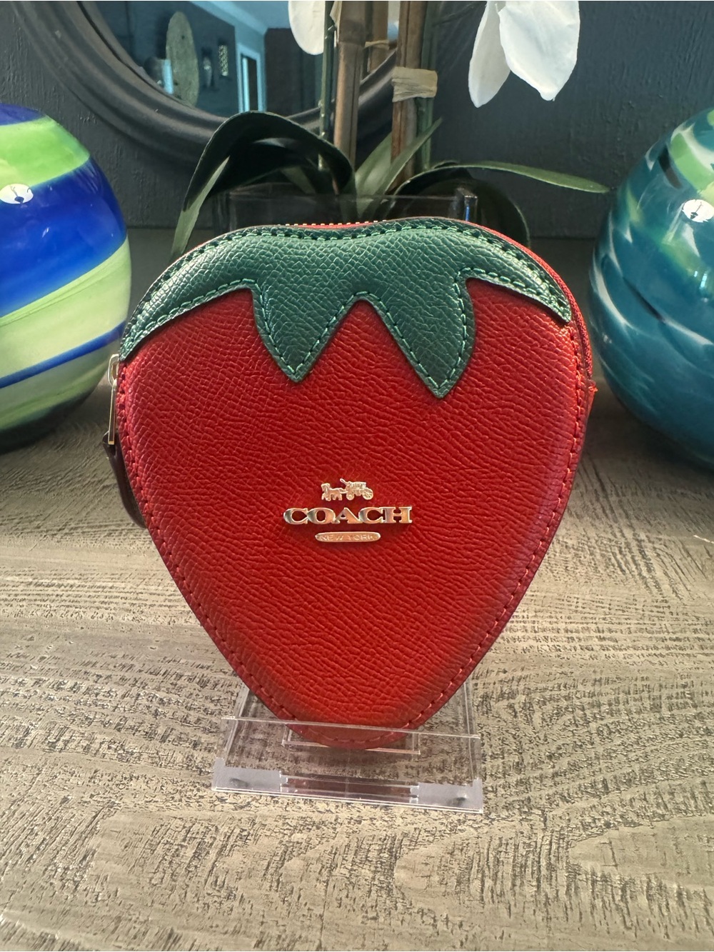 COACH NWT $123 Strawberry Pouch Red Pebbled Leather 🍓